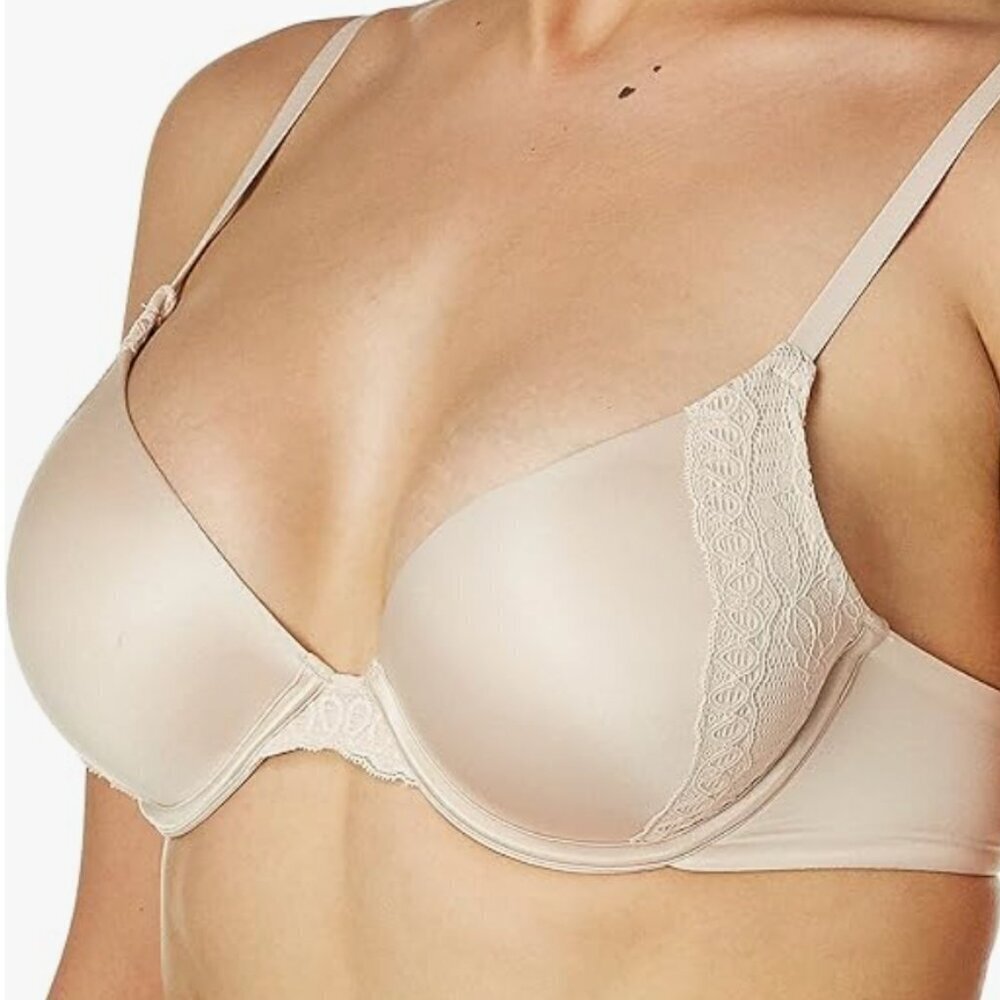 NWT MAIDENFORM Women's Natural Boost Demi T-Shirt Underwire Bra, sandshell, 32C